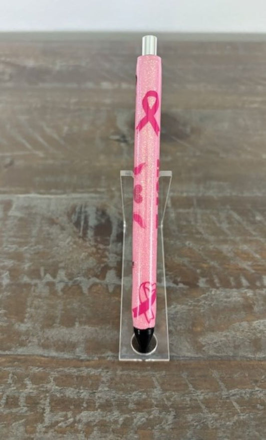 Breast Cancer Gel Pen, Pink Glitter and Resin