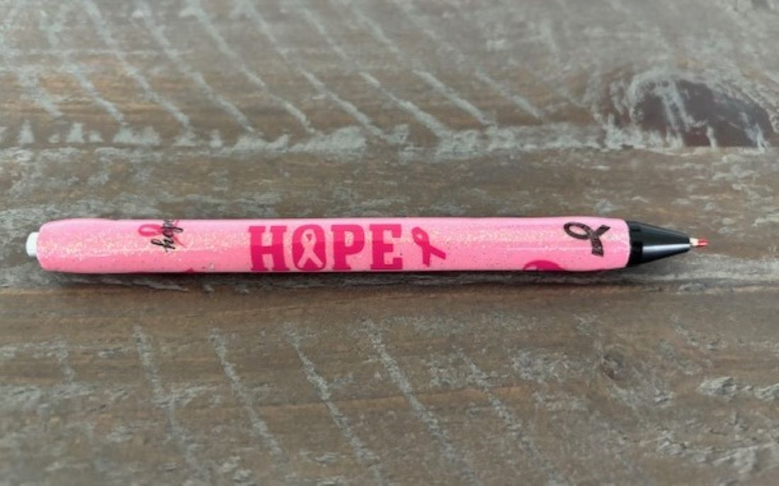 Breast Cancer Gel Pen, Pink Glitter and Resin