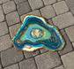 Freeform Geode Artwork On Wood, Teal, Blue, Gold