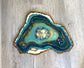 Freeform Geode Artwork On Wood, Teal, Blue, Gold