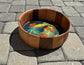 <p>Wood bowl or tray would be perfect for serving drinks or just a beautiful accent for your table.</p> <p>The orange, green, blue and gold resin remind me of looking down into a Koi pond!</p> <p>Resin is food safe and heat resistant.</p> <p>Care: Wipe with a damp cloth or an alcohol wipe.</p> <p>Approximate size: 11.5 inches round, 4 inches deep.</p>