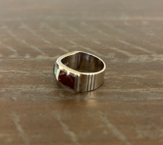 Inlay Ring, Unisex, Earth Tones, Size 8.5