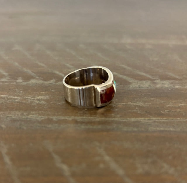 Inlay Ring, Unisex, Earth Tones, Size 8.5