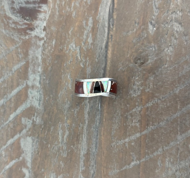 Inlay Ring, Unisex, Earth Tones, Size 8.5