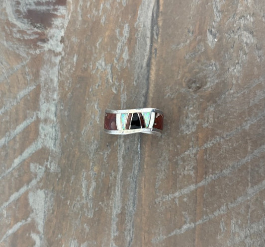 Inlay Ring, Unisex, Earth Tones, Size 8.5