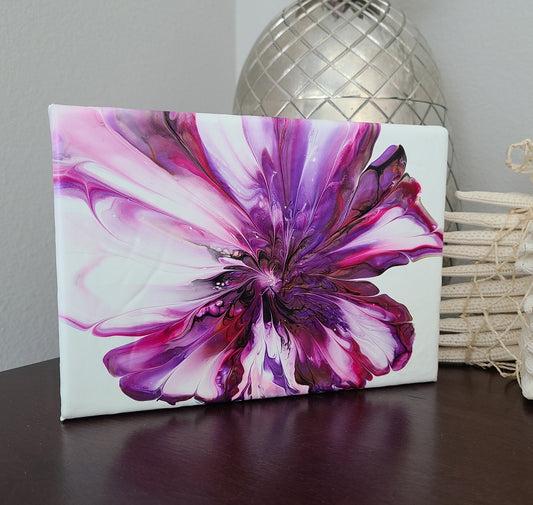 Magenta and Purple Bloom, Acrylic Art on Canvas, 5 x 7