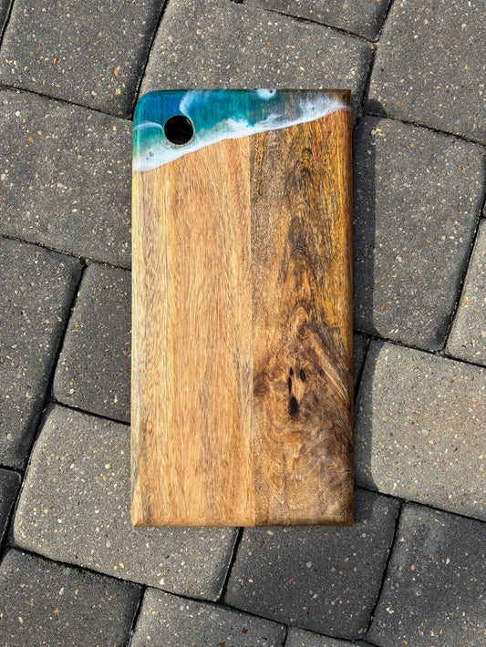 Mango Cutting Board, Ocean Scene With Resin