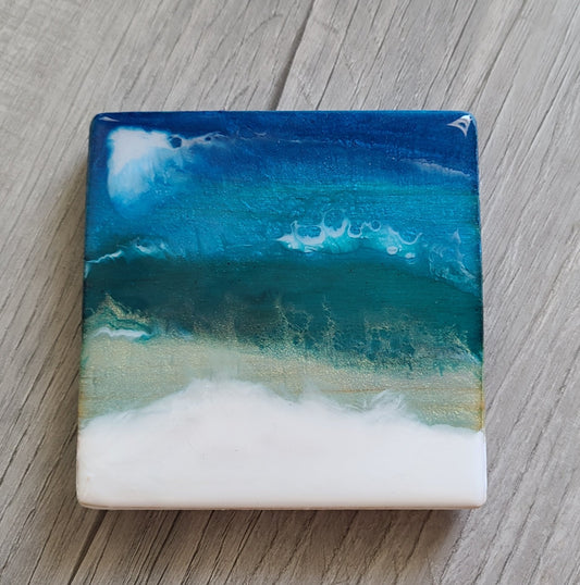 Ocean Water Themed Wood and Resin Coasters