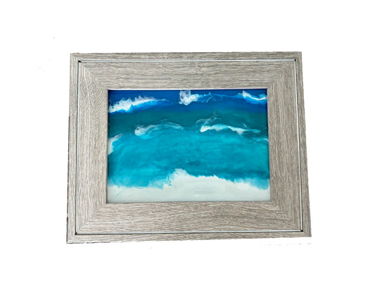 Ocean Scene on Glass, Gray and Silver Frame, 9.5 x 7.75 Inches