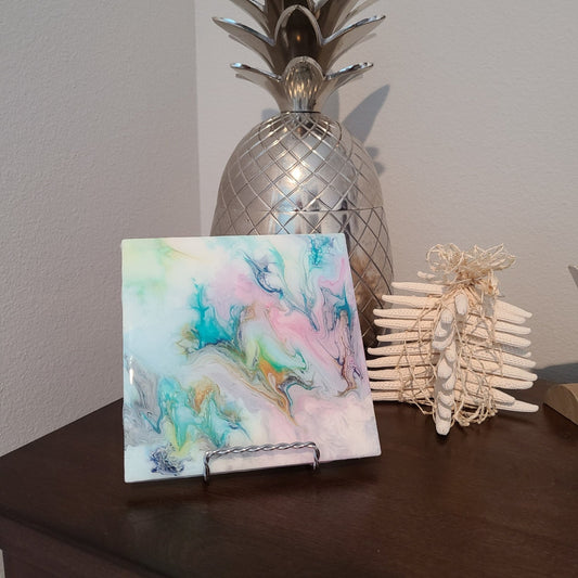 Tile Trivet, Soft Pastels, Artwork, Acrylic and Resin