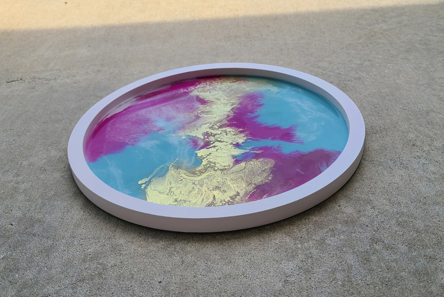 Round Pink and Turquoise With Gold Tray or Art