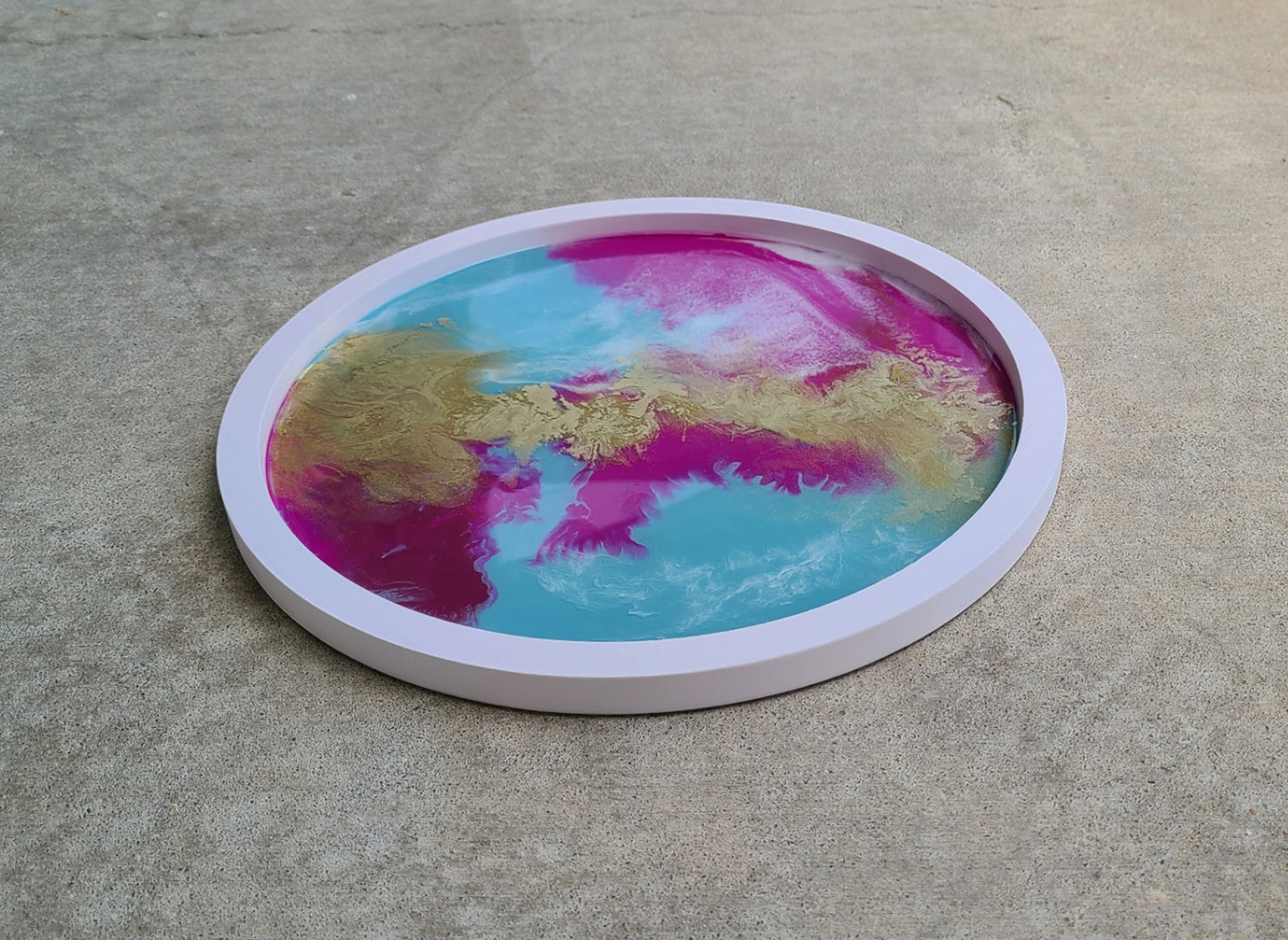 Round Pink and Turquoise With Gold Tray or Art