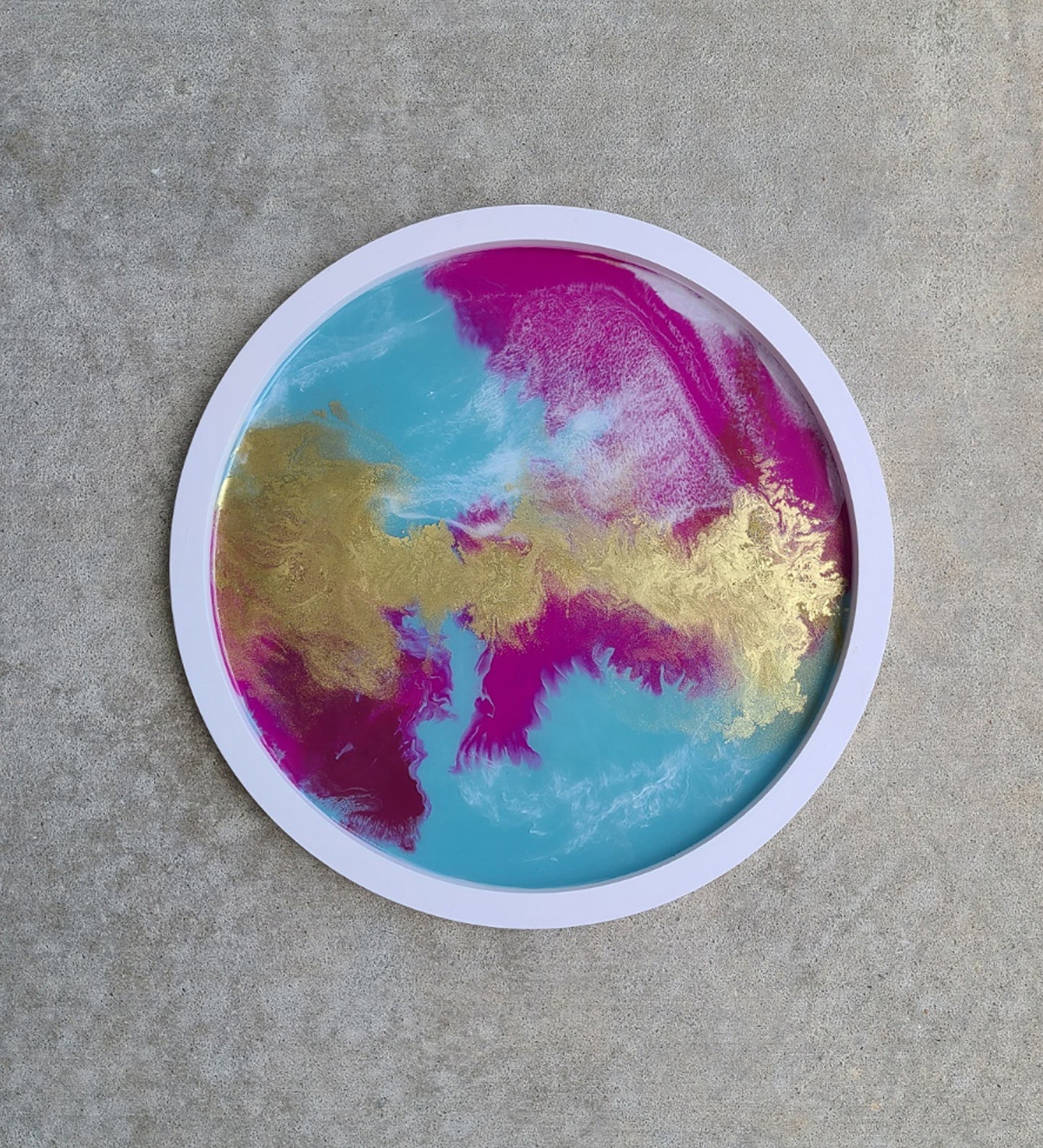 Round Pink and Turquoise With Gold Tray or Art