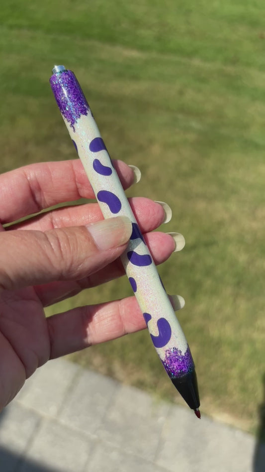 Purple and White Leopard Print Gel Ink Pen