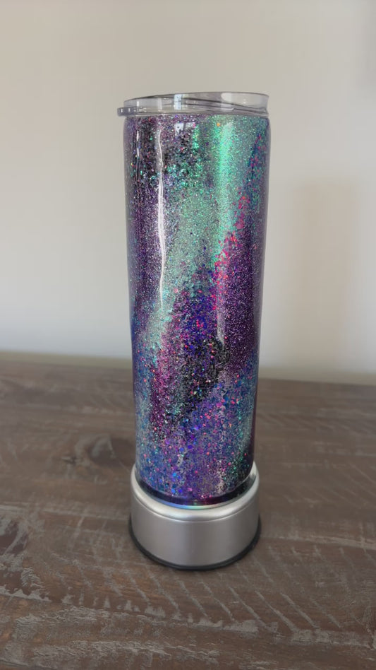 20 Oz. Stainless Steel Drinking Tumbler, Purple and Opal Glitters