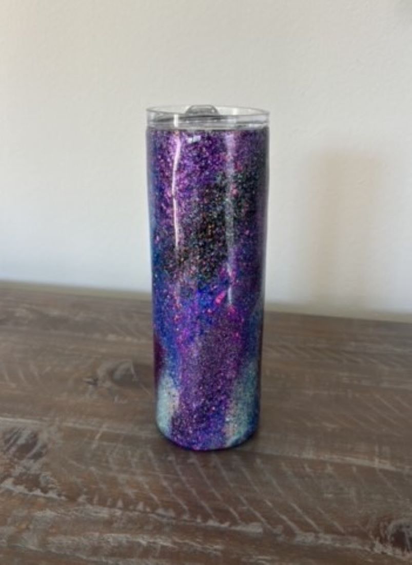 20 Oz. Stainless Steel Drinking Tumbler, Purple and Opal Glitters