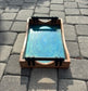 Wood Rectangle Tray With Heavy Metal Handles, Deep Sparkling Circles of Resin