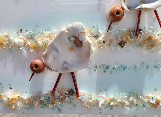 Shorebirds 3-D Oyster Shell and Mixed Media Wall Art