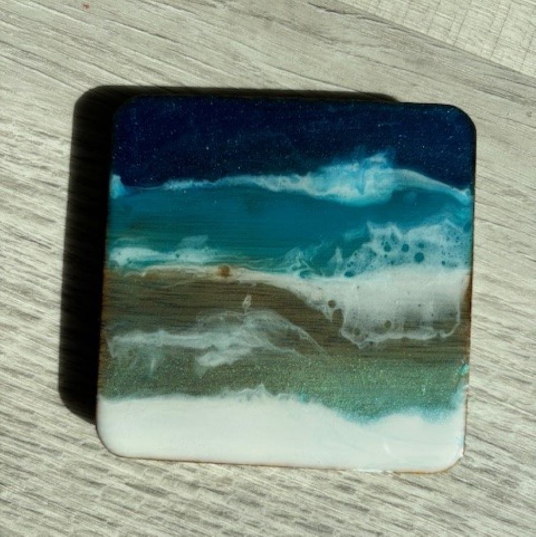 Square Wood Coasters, Ocean Theme, Set of 4