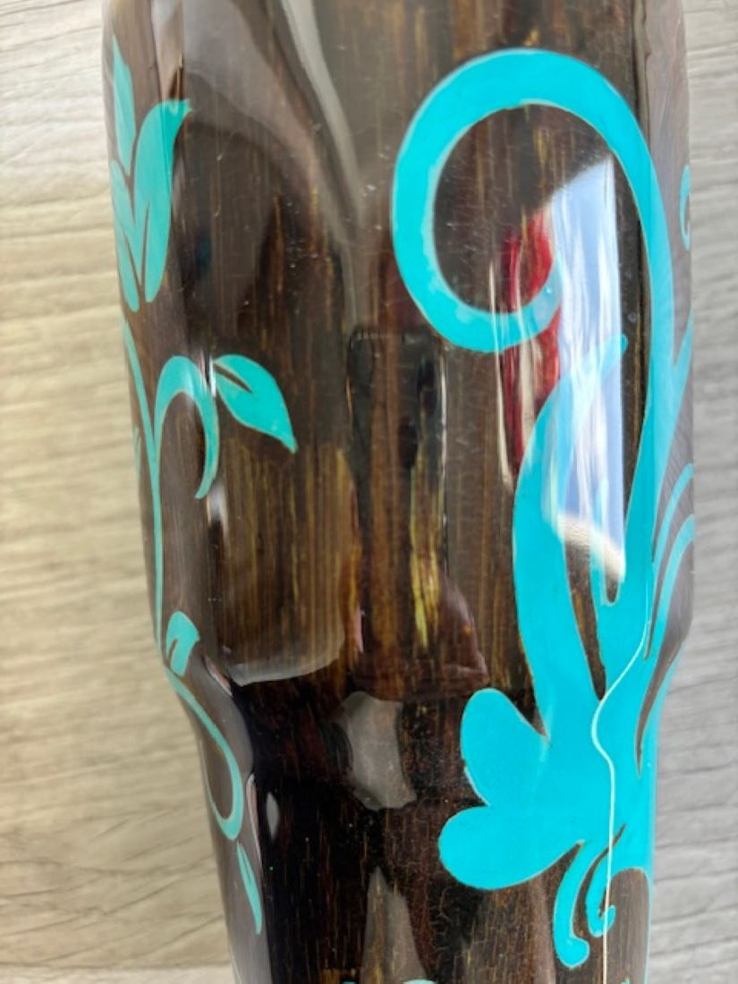 Hand Painted Travel Tumbler, Looks like Burned Wood or Leather, 30 oz.