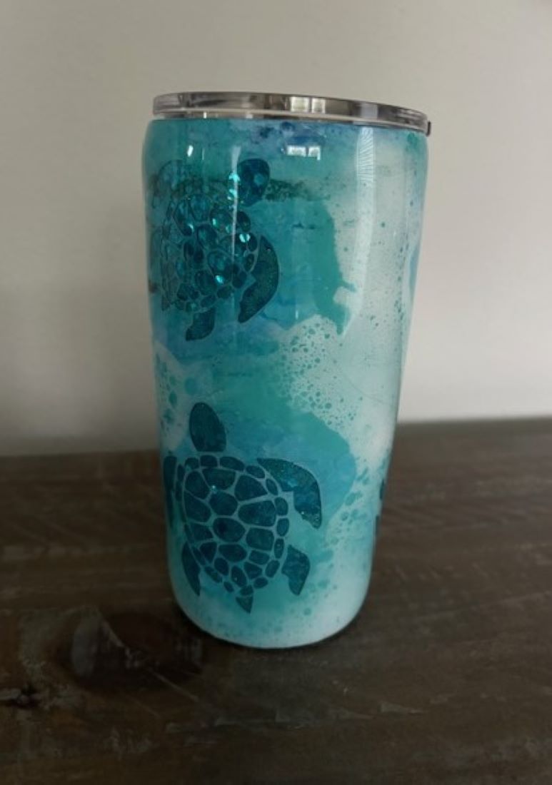 Turtle Swimming Through Waves Travel Tumbler/Cup, 20 oz Stainless Steel