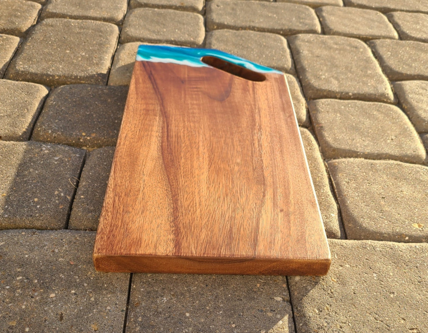 Angled Corner Cutting Board, Resin Ocean Waves