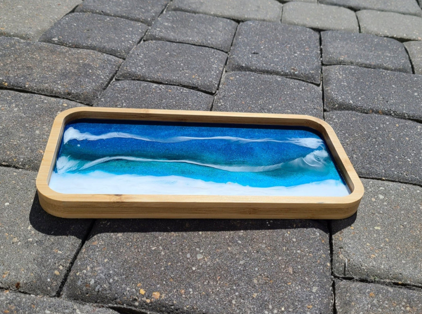 Small Bamboo Tray, Ocean Theme, Sparkling Waters