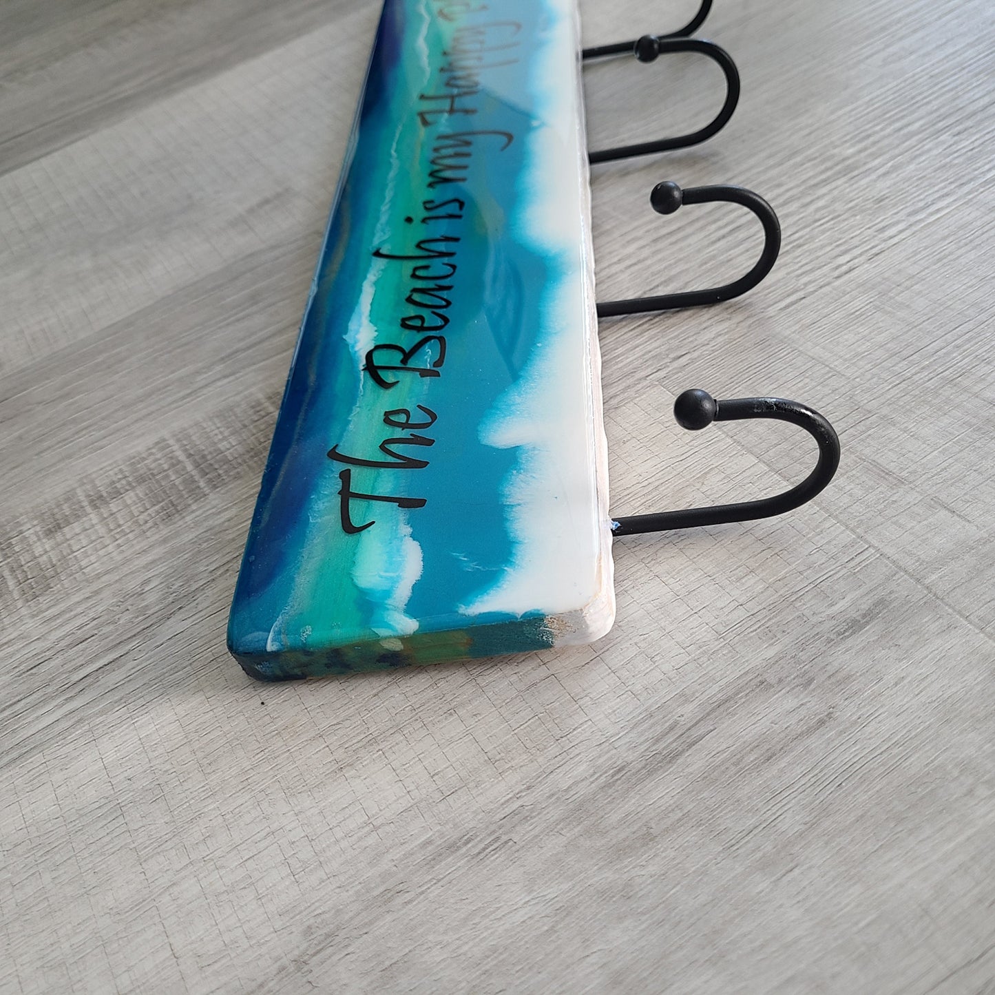 The Beach is my Happy Place Towel Rack, Wood, Resin and Metal