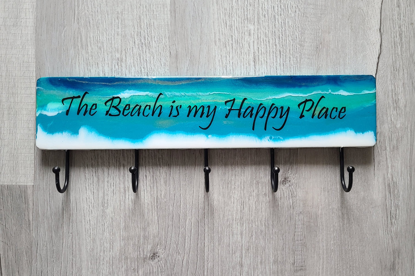 The Beach is my Happy Place Towel Rack, Wood, Resin and Metal