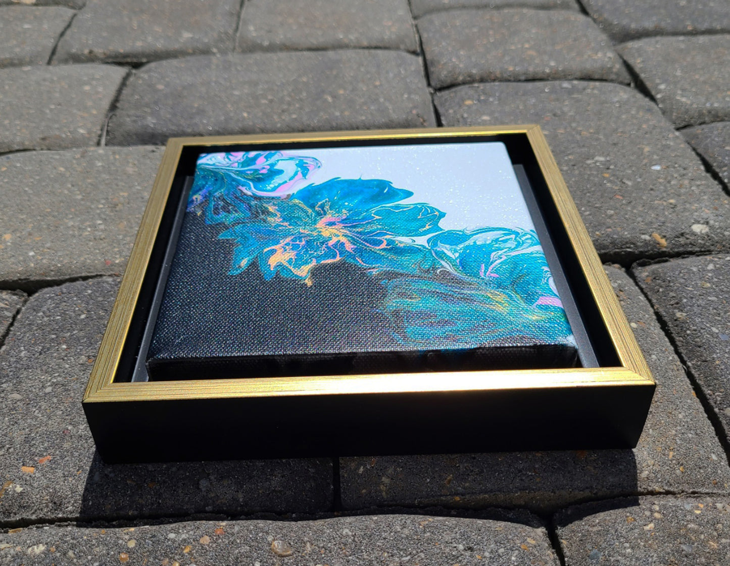 Framed Bi-Color Blooms, Original Acrylic Painting, Floater Frame