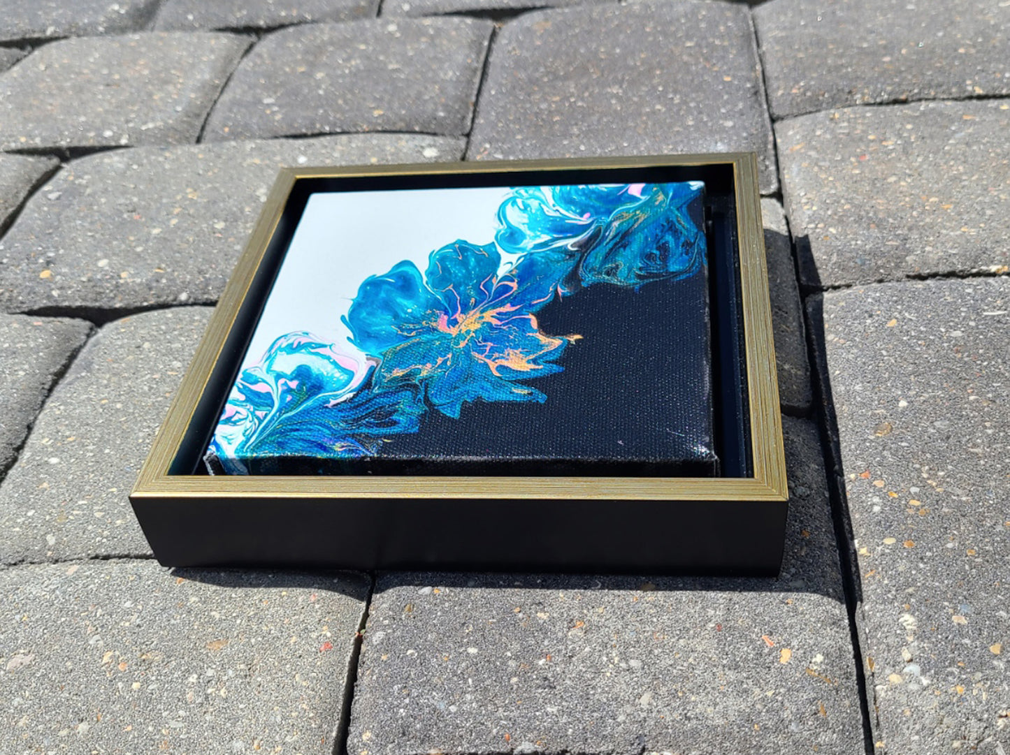 Framed Bi-Color Blooms, Original Acrylic Painting, Floater Frame