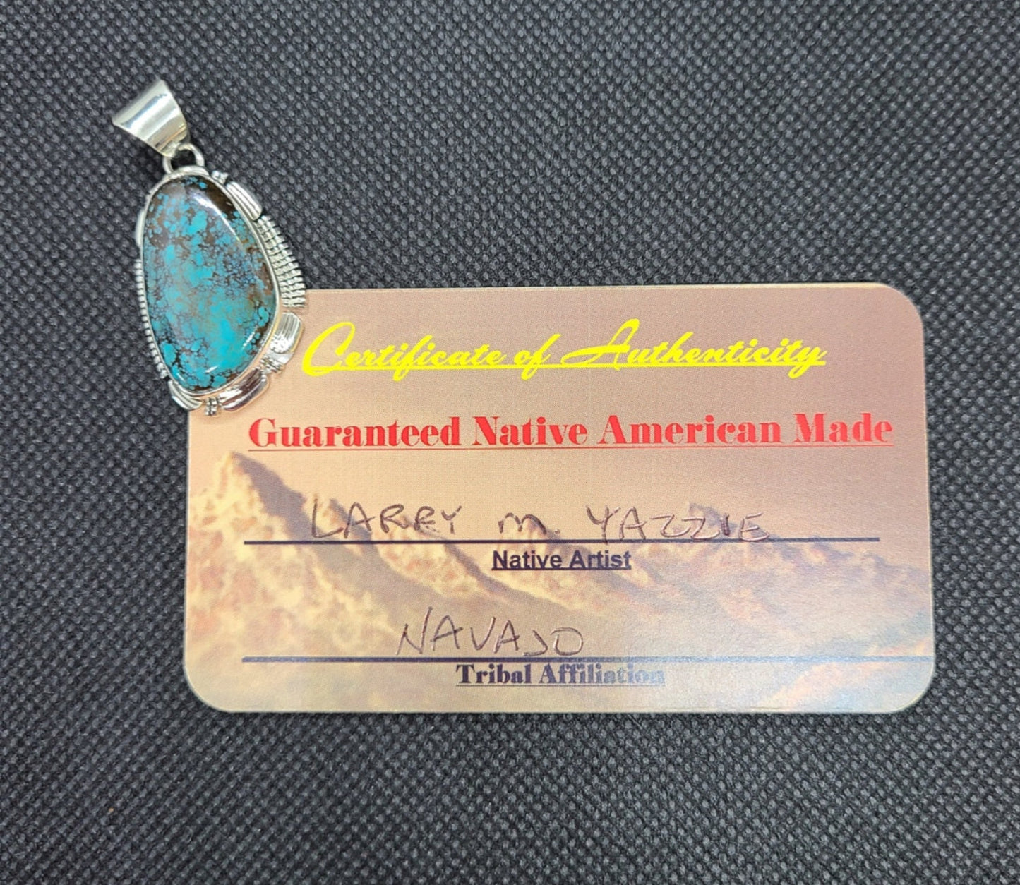 Bisbee Turquoise Pendant, Rare Stone, Navajo Artist, Larry M. Yazzie