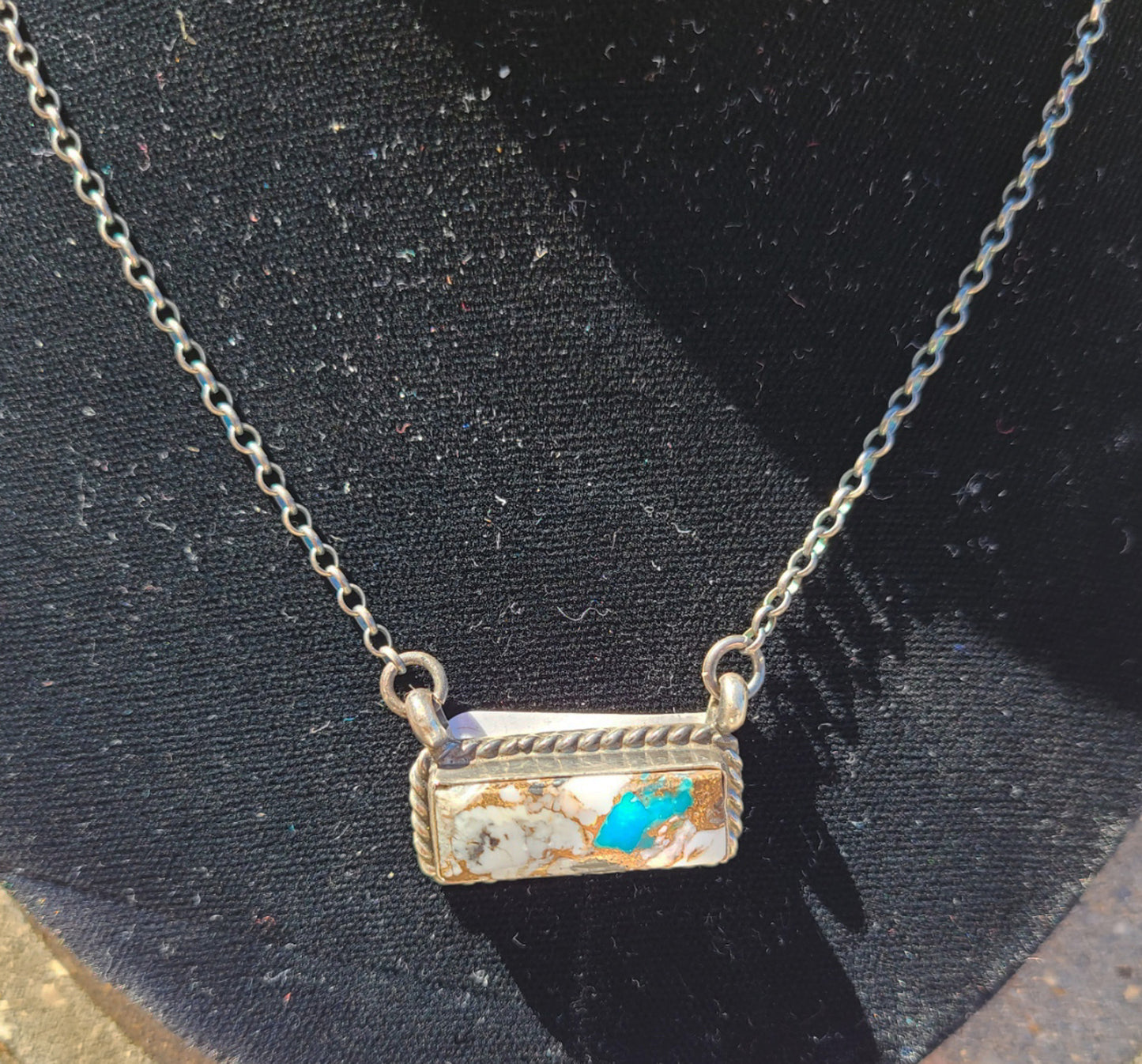 White Buffalo and Turquoise Bar Necklace, Sterling Silver