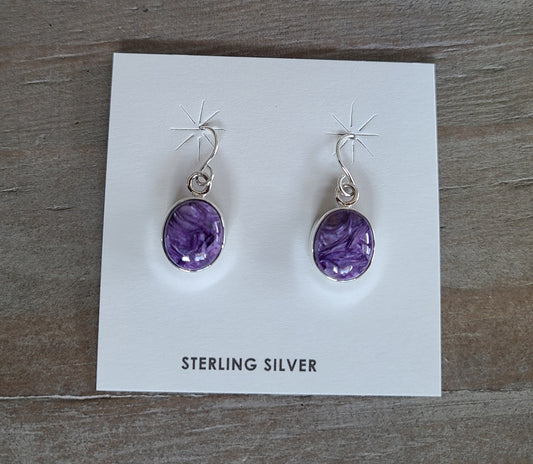 Charoite Earrings, Oval Stones, Lightweight