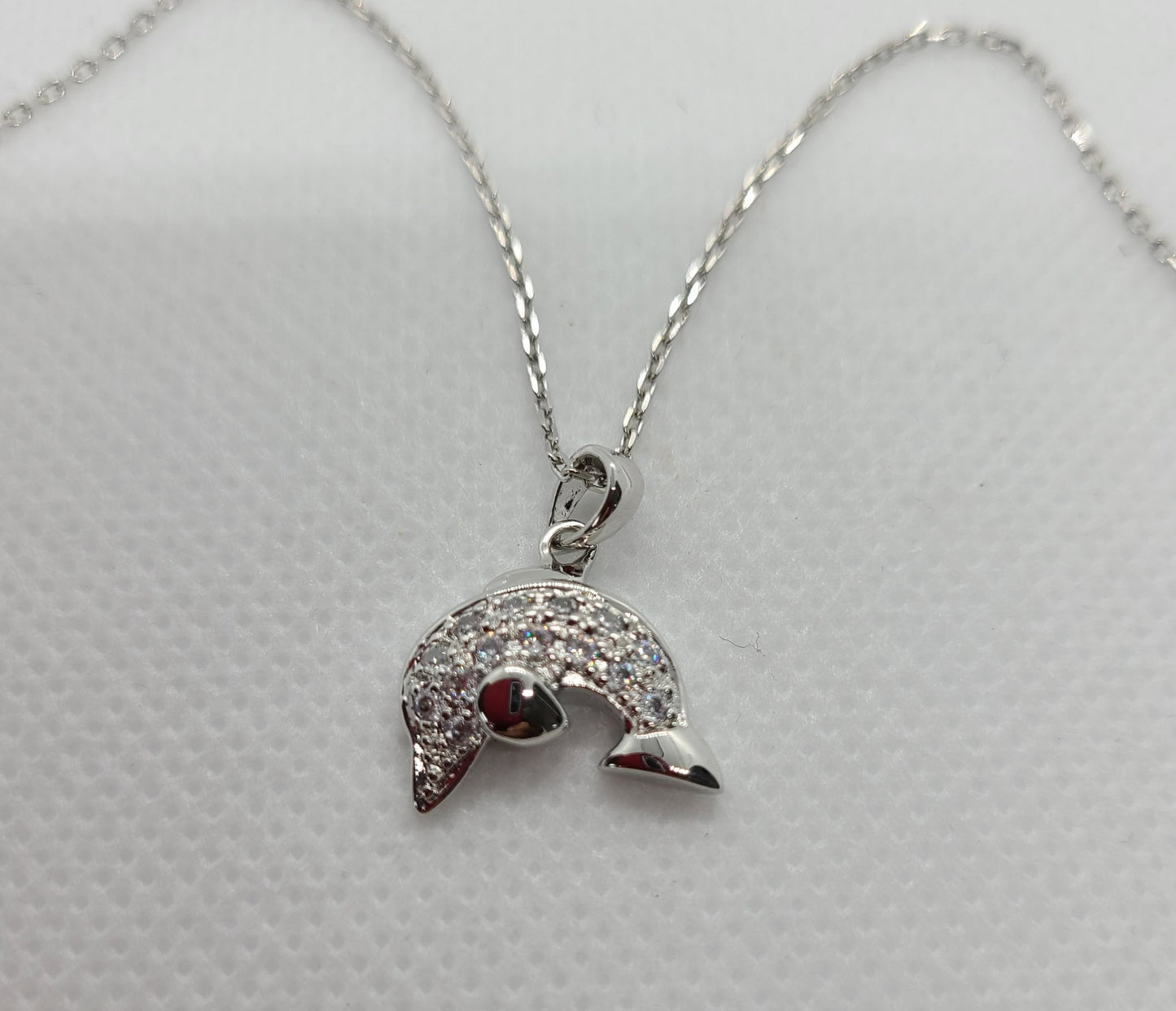 Dolphin Necklace, Sterling Silver and CZ