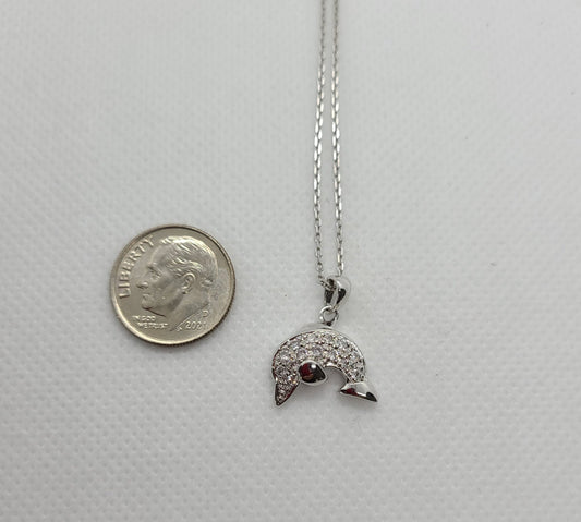 Dolphin Necklace, Sterling Silver and CZ