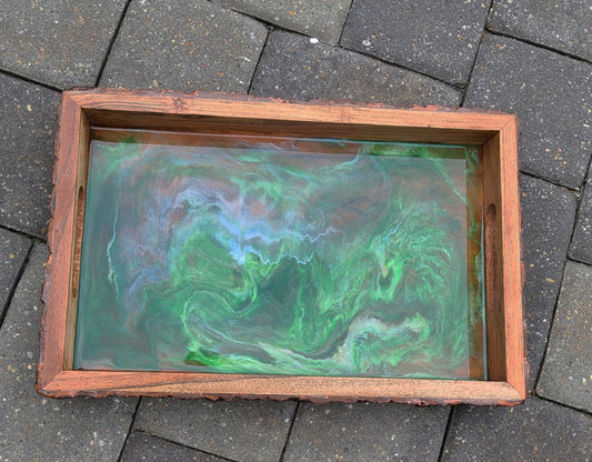 Emerald Waters Wood and Resin Tray, Natural Bark