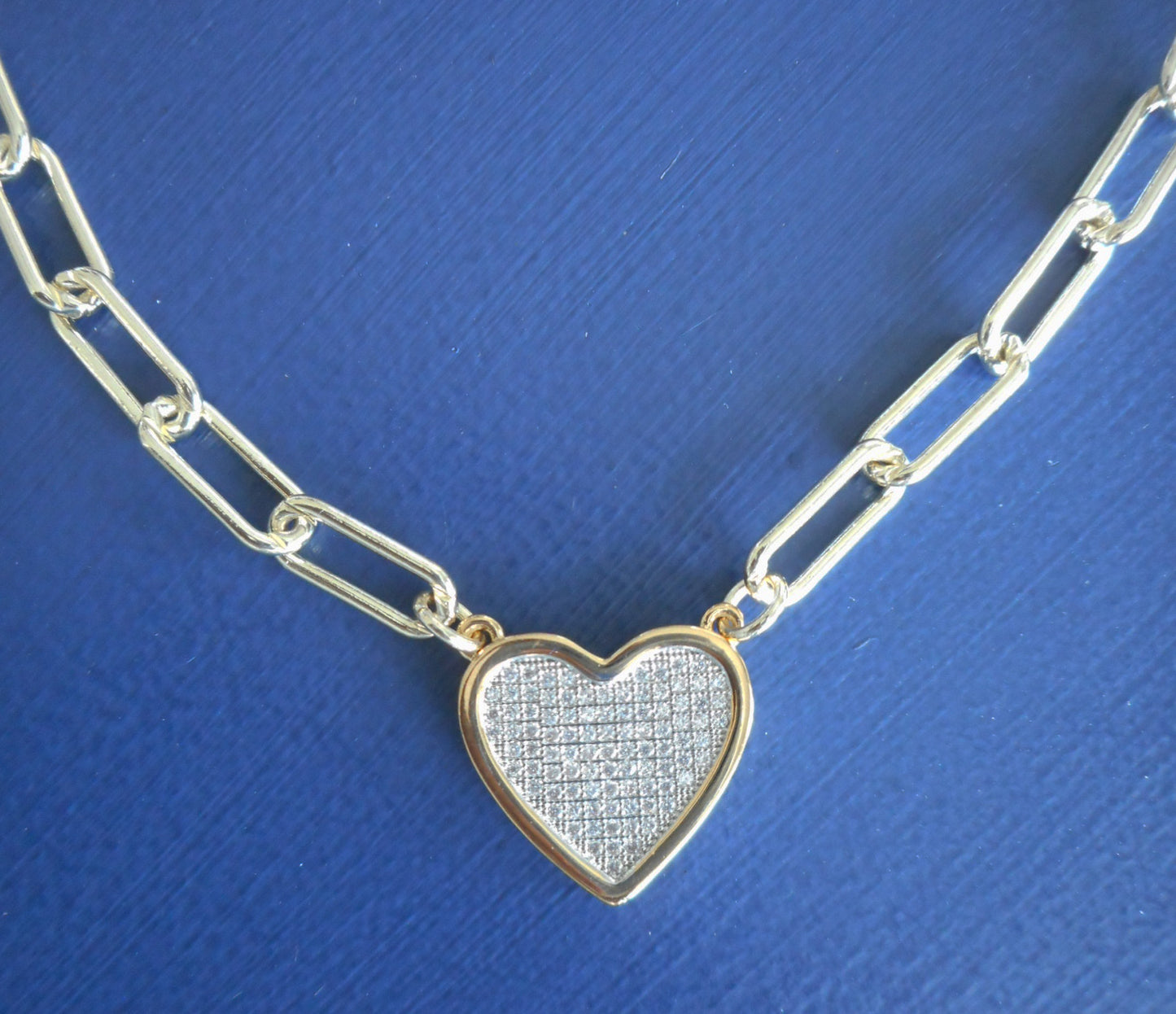 Pave' CZ Heart Necklace, Gold Plated