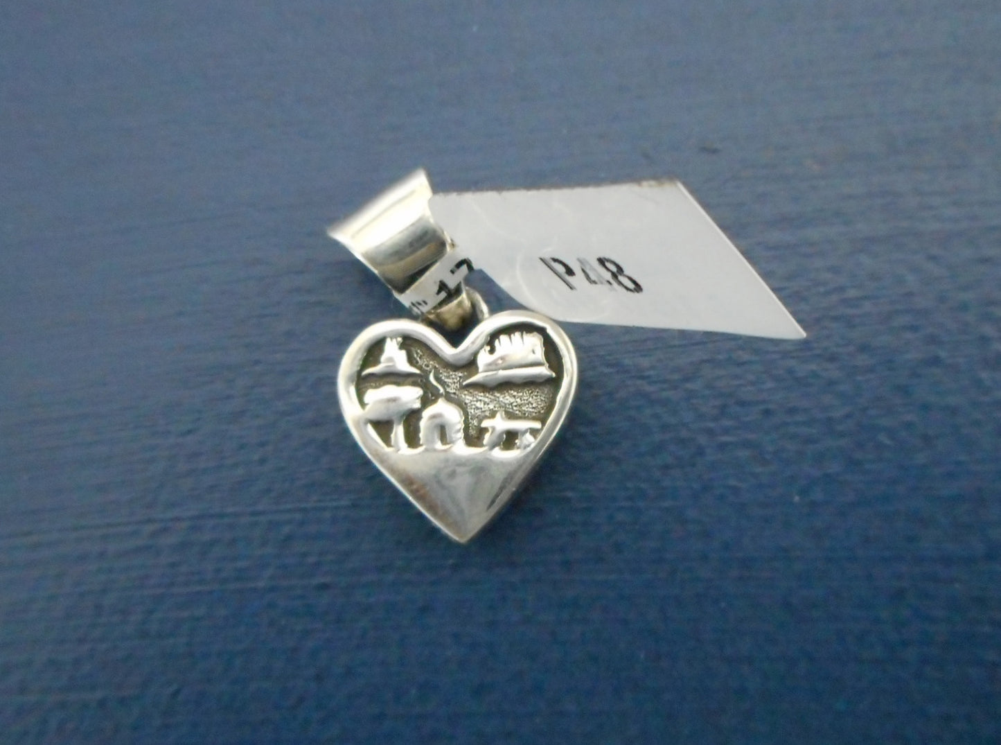 Small Inlay Heart Shaped Pendant, Sterling Silver