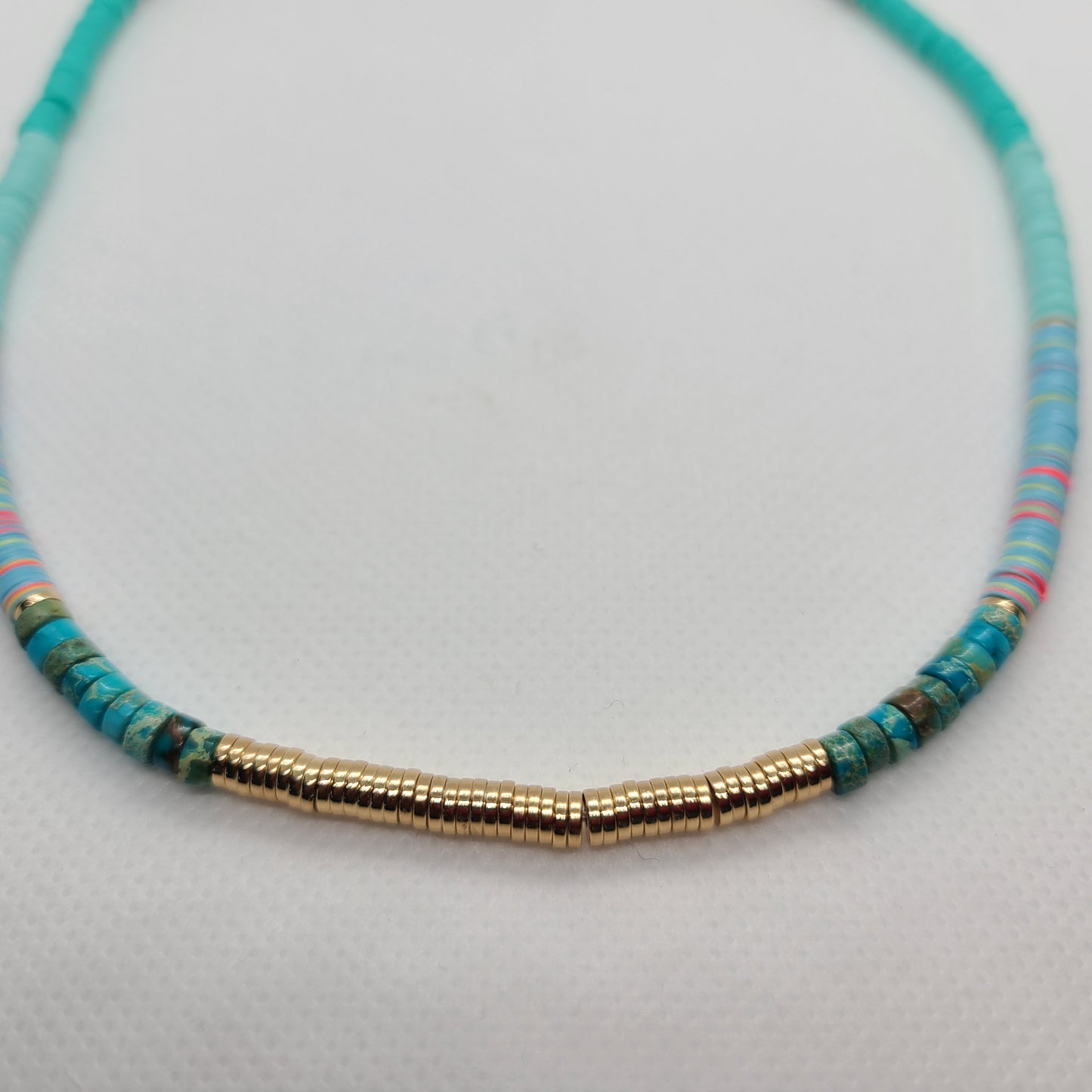 Short Heishi Necklace, Turquoise and Multi Color Stones