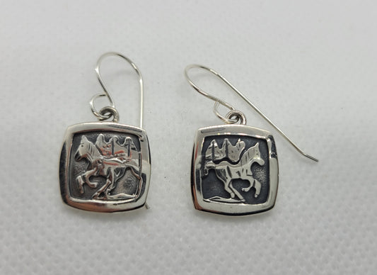 Horse Overlay Earrings, Running Horse, Sterling Silver