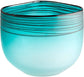 Striking glass vase by Cyan Design.  Turquoise color fades to white with thin black lines drizzled around the top band. 8.75 x 7.25 inches.  Weight: 6.7 lbs.