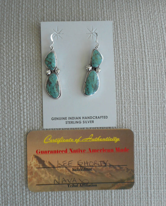 Kingman Turquoise Navajo Earrings, Sterling