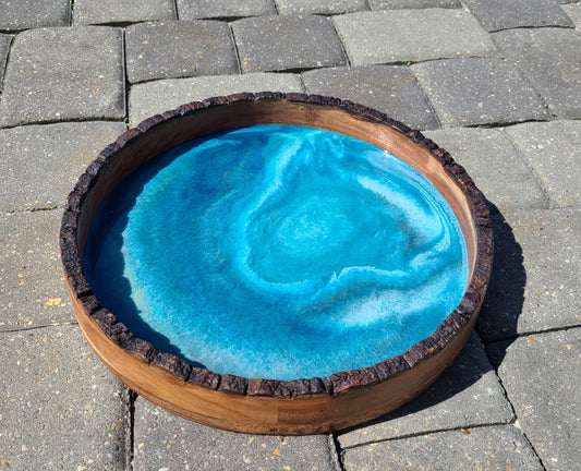 Large Round Tray, Bark Edge, Deep Water, 14 Inches