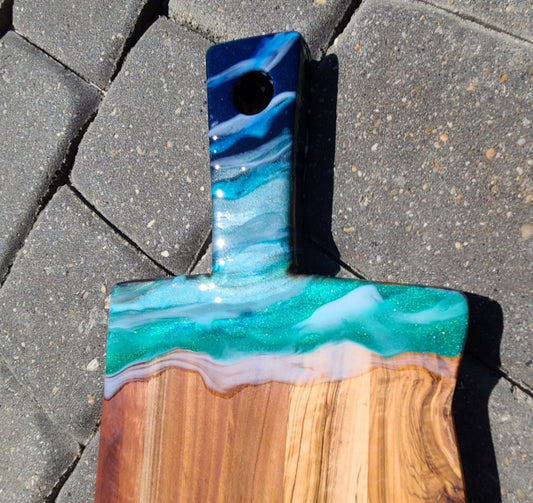 Live Edge Olive Wood Cutting Board With Ocean Accent