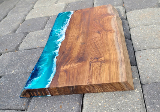 Thick Live Edge Cutting Board, Ocean Scene