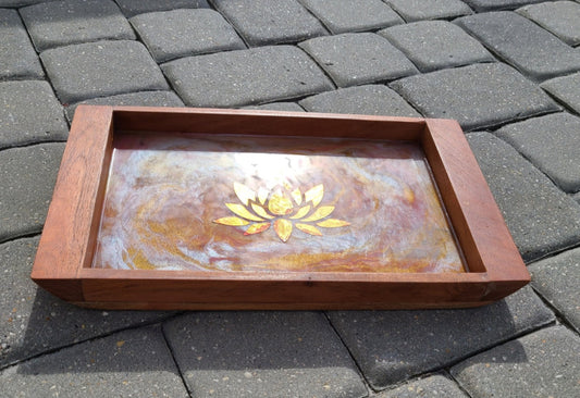 Lotus Blossom Wood and Resin Tray