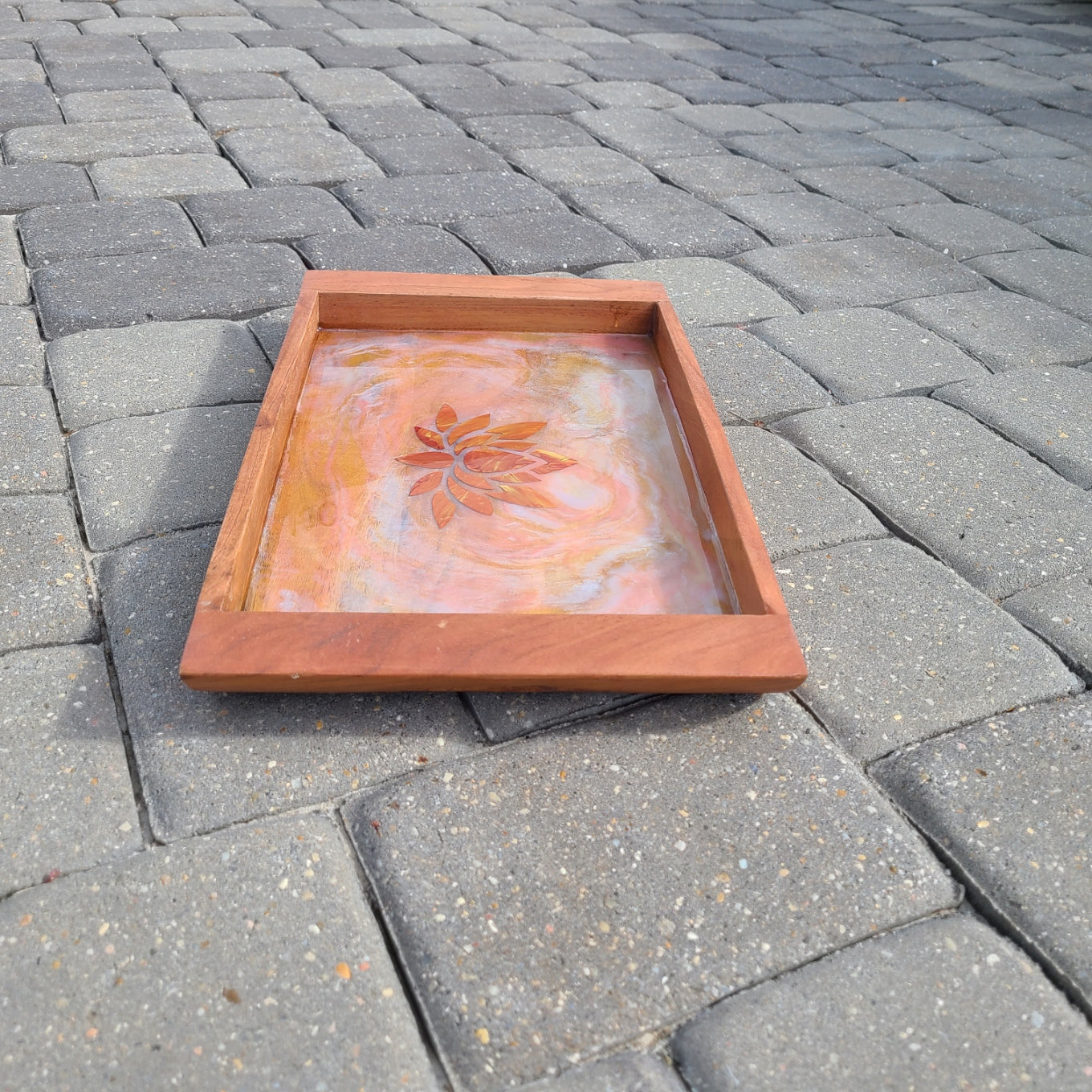 Lotus Blossom Wood and Resin Tray