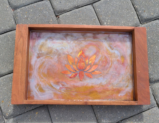 Lotus Blossom Wood and Resin Tray