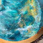 Medium Round Wood Tray With Bark, Turquoise and Gold Resin